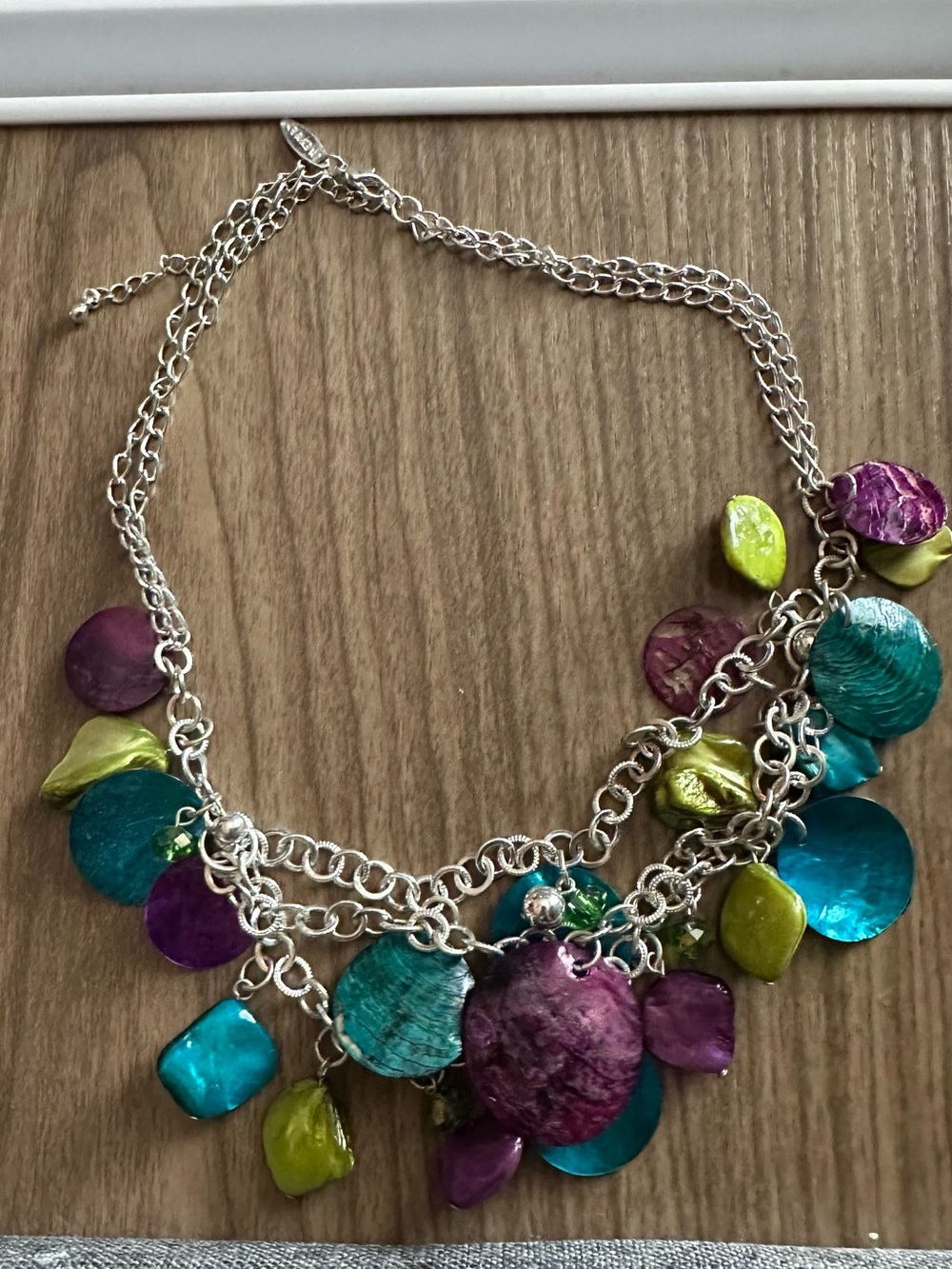 Colorful Multi-Disc Statement Necklace - Purple, Teal & Lime